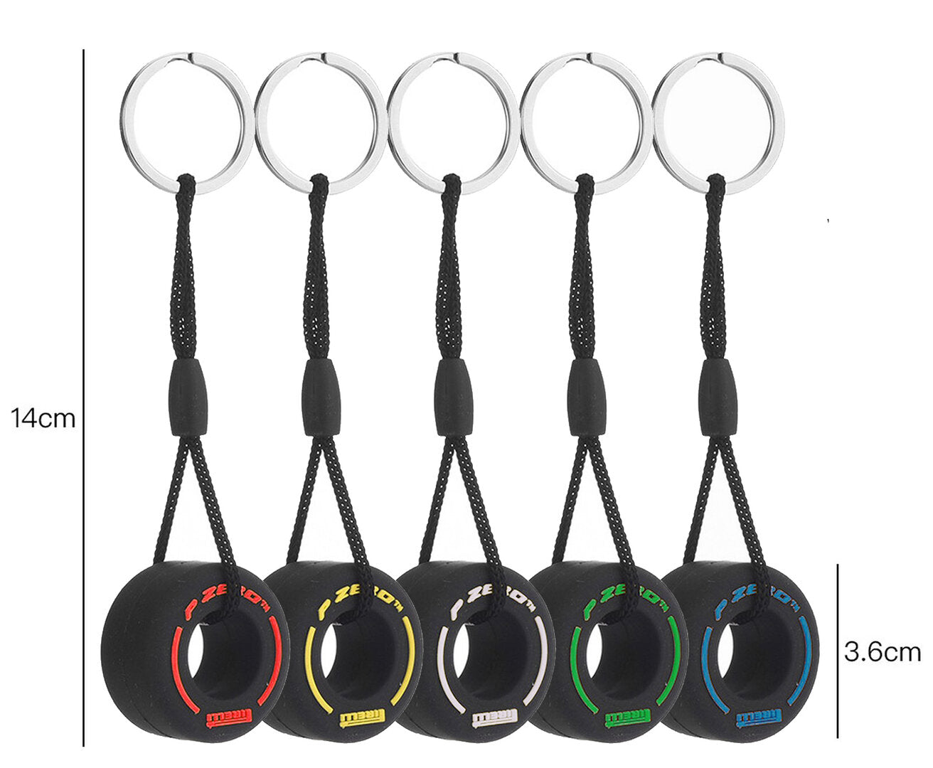 Formule 1 sleutelhanger set van 5 | Geel | Wit | Rood | Groen | Blauw | Pirelli | F1