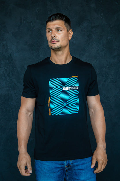 T-shirt Bengio nera/blu 100% biologica Taglia L