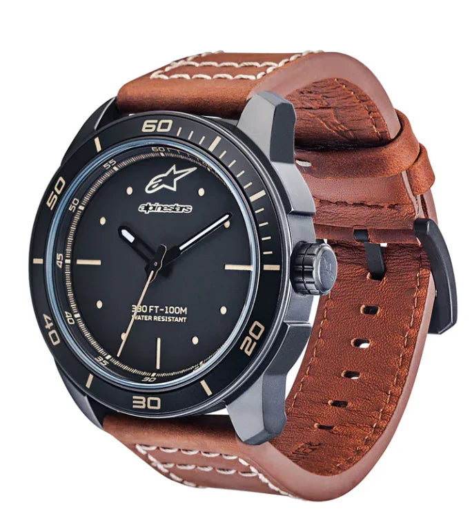 Alpinestars tech 3H matt zwart / bruin leren strap - KartKings